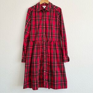 J. Crew Factory Red Plaid Long Sleeve Dress